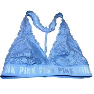 Victorias Secret Pink Lace T-Back Bralette Bra Womens Small Light Blue Intimates